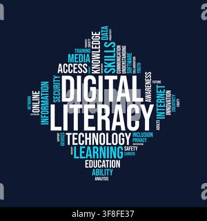 Digital Literacy and Technology Word Cloud Concept Vector Illustration Stock Vector