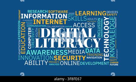 Digital Literacy and Technology Word Cloud Vector Illustration Stock Vector