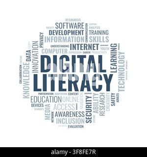 Digital Literacy Word Cloud Concept with Education and Technology Terms Stock Vector