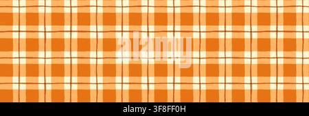 Orange and Brown Autumn Check Vector Seamless Pattern, Hand Painted Plaid Background for Harvest and Thanksgiving Fall Textile Designs Stock Vector
