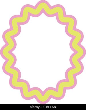 Pink and Yellow Wavy Oval Decorative Frame with Colorful Zigzag Border Stock Vector