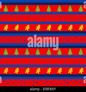 Seamless Christmas Pattern with Gingerbread Cookies Trees and Stars Stock Vector
