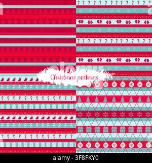 Set of Christmas Seamless Patterns with Holiday Ornaments Stock Vector