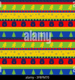 Seamless Christmas Pattern with Gingerbread Cookies Trees and Snowflakes Stock Vector