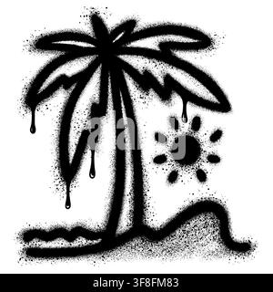 Spray Painted Graffiti summer icon with palm tree on white background. Stock Vector