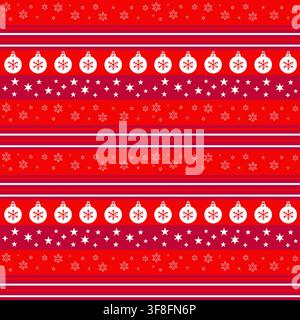 Seamless Christmas Pattern with Snowflakes and Ornaments on Red Background Stock Vector