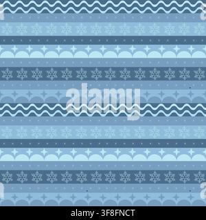 Seamless Winter Pattern with Snowflakes and Decorative Stripes Stock Vector