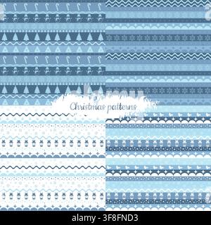 Set of Blue Winter Christmas Seamless Patterns Stock Vector