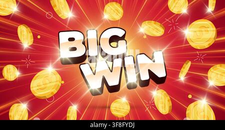 Elegant 3D golden Big Win typography with casino style lettering on red surface. Premium font template for gambling posters, Vegas banners, winner headlines, and prize designs. Stock Vector