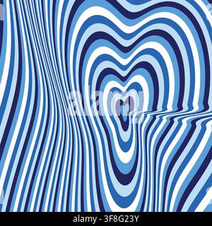 Abstract Blue Heart Wavy Line Optical Background Vector Illustration Stock Vector