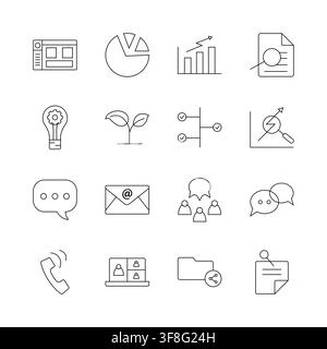A comprehensive collection of 16 linear outline icons for task management, kanban board, project focus, calendar reminders, and cloud sync tools. Stock Vector