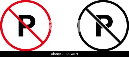 No Parking Prohibition Sign Icon Set. Forbidden Parking Warning And Restriction Symbol Collection. Stop And Ban Notice. Isolated Vector Illustration Stock Vector