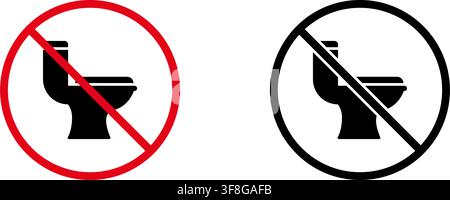 No Toilet Use Prohibition Sign Icon Set. Forbidden Toilet Usage Warning And Restriction Symbol Collection. Stop And Ban Notice. Isolated Vector Stock Vector