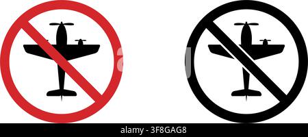 No Airplane Prohibition Sign Icon Set. Forbidden Aircraft Warning And Restriction Symbol Collection. Stop And Ban Notice. Isolated Vector Illustration Stock Vector