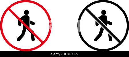 No Pedestrian Prohibition Sign Icon Set. Forbidden Walking Warning And Restriction Symbol Collection. Stop And Ban Notice. Isolated Vector Stock Vector