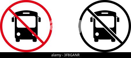 No Bus Prohibition Sign Icon Set. Forbidden Bus Warning And Restriction Symbol Collection. Stop And Ban Notice. Isolated Vector Illustration Stock Vector