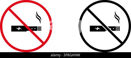 No Vaping Prohibition Sign Icon Set. Forbidden E-Cigarette Use Warning And Restriction Symbol Collection. Stop And Ban Notice. Isolated Vector Stock Vector