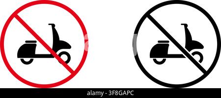 No Scooter Prohibition Sign Icon Set. Forbidden Scooter Warning And Restriction Symbol Collection. Stop And Ban Notice. Isolated Vector Illustration Stock Vector