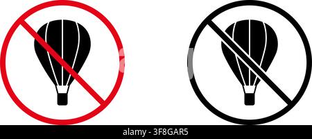 No Hot Air Balloon Prohibition Sign Icon Set. Forbidden Hot Air Balloon Warning And Restriction Symbol Collection. Stop And Ban Notice. Isolated Stock Vector