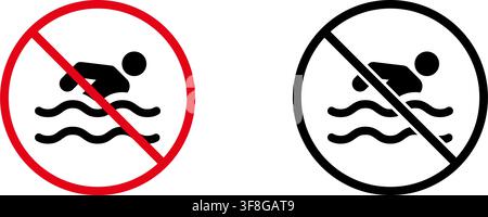 No Swimming Prohibition Solid Icon Set. Water Safety, Hazard Warning, And Restricted Area Silhouette Symbol Collection. Public Safety Signage Stock Vector