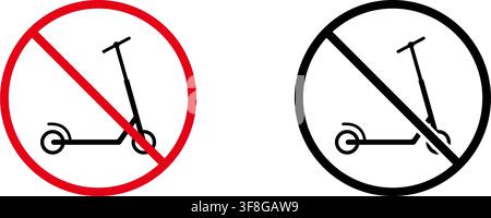 No Scooter Prohibition Sign Icon Set. Forbidden Scooter Warning And Restriction Symbol Collection. Stop And Ban Notice. Isolated Vector Illustration Stock Vector