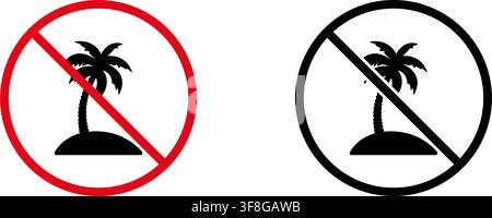 No Palm Tree Prohibition Sign Icon Set. Forbidden Palm Tree Warning And Restriction Symbol Collection. Stop And Ban Notice. Isolated Vector Stock Vector