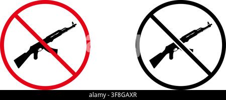 No Firearm Prohibition Sign Icon Set. Forbidden Gun Warning And Restriction Symbol Collection. Stop And Ban Notice. Isolated Vector Illustration Stock Vector
