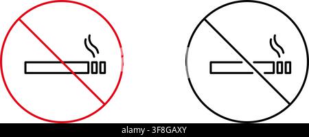 No Smoking Sign Line Icon Set. Smoking Prohibition, Health Awareness, And Tobacco-Free Zone Outline Symbol Collection. Public Health Promotion Stock Vector
