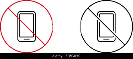 No Mobile Phones Allowed Line Icon Set. Device Restriction, Silence, And Distraction-Free Zone Outline Symbol Collection. Communication Limitation Stock Vector