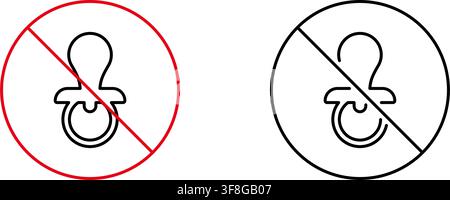 Pacifier Prohibition Line Icon Set. No Pacifier Allowed, Child Safety, And Infant Care Restriction Outline Symbol Collection. Parenting Guidelines Stock Vector