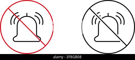 No Alarm Bell Symbol Line Icon Set. Silent Mode, No Alerts, And Quiet Environment Outline Symbol Collection. Notification Off, Mute Functionality Stock Vector