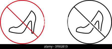 No High Heels Allowed Line Icon Set. Footwear Restriction, Safety, And Dress Code Outline Symbol Collection. Prohibited High Heel Shoes. Editable Stock Vector