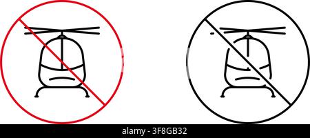 Helicopter Prohibition Line Icon Set. No Fly Zone, Restricted Airspace, And Aviation Regulation Outline Symbol Collection. Air Traffic Control Stock Vector