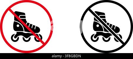 No Roller Skating Allowed Solid Icon Set. Prohibition Of Rollerblading And Skating Activities Silhouette Symbol Collection. Safety And Regulation Stock Vector