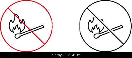 No Open Flame Prohibition Line Icon Set. Fire Safety, No Smoking, And Flammable Material Warning Outline Symbol Collection. Safety Precaution Stock Vector