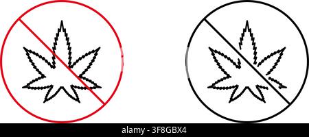 No Cannabis Allowed Line Icon Set. Drug Prohibition, Anti-Marijuana, And Substance Control Outline Symbol Collection. Legal Restrictions And Health Stock Vector