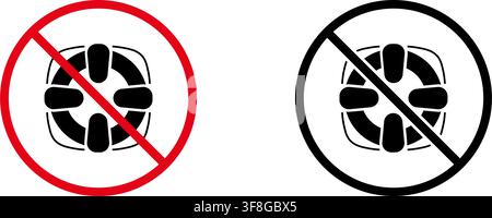 No Lifebuoy Prohibition Sign Icon Set. Forbidden Lifesaver Warning And Restriction Symbol Collection. Stop And Ban Notice. Isolated Vector Stock Vector
