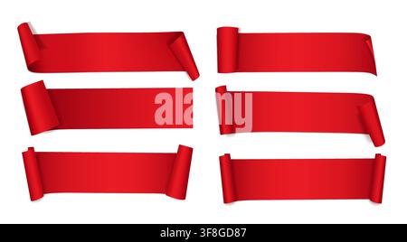 Realistic Red Ribbon Banner Set Stock Vector