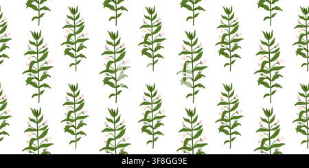 Hedge Hyssop Botanical Seamless Pattern with Green Stems and Flowers Stock Vector