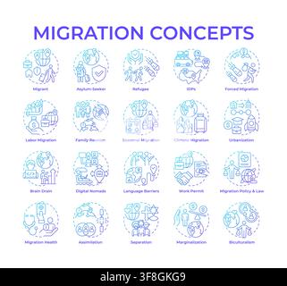 Migration blue gradient concept icons Stock Vector