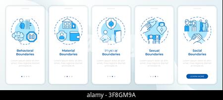 Employee external communication boundaries blue onboarding mobile app screen Stock Vector