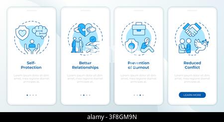 Key benefits of managing boundaries blue onboarding mobile app screen Stock Vector
