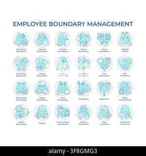 Employee boundary management soft blue concept icons Stock Vector