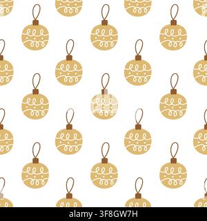 Christmas bauble seamless pattern vector cute winter holiday background with yellow hanging ornaments for festive wrapping paper design Stock Vector