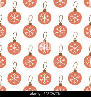 Christmas bauble seamless pattern vector cute winter holiday background with red hanging ornaments for festive wrapping paper design Stock Vector