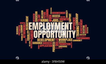 A typographic word cloud graphic focused on employment opportunity and career advancement terms isolated on a dark background. Stock Vector