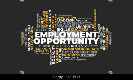 Typographic vector word cloud illustration focused on employment opportunity and business recruitment concepts on a dark background. Stock Vector