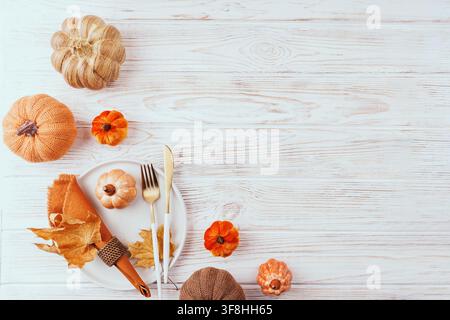 Thanksgiving Table Setting with Copy Space Stock Photo