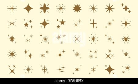 Gold sparkle icon set with eight pointed star on cream background Vector Illustration Stock Vector