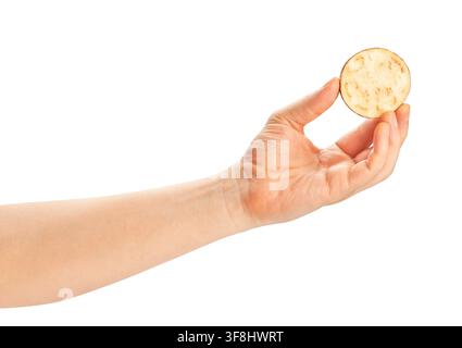 sliced jewel marble eggplant in hand path isolated on white Stock Photo